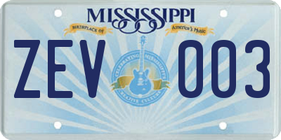 MS license plate ZEV003