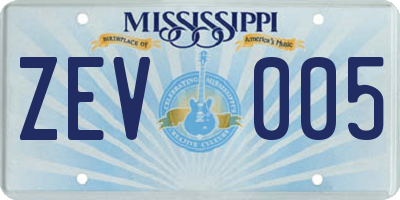 MS license plate ZEV005