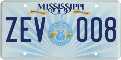 MS license plate ZEV008
