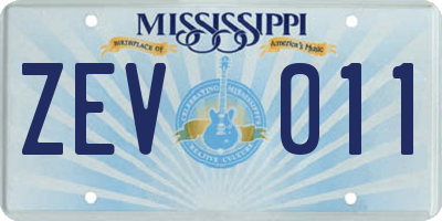 MS license plate ZEV011