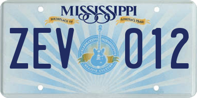 MS license plate ZEV012