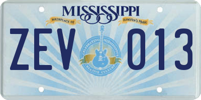 MS license plate ZEV013