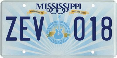 MS license plate ZEV018