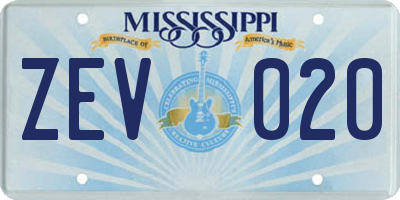 MS license plate ZEV020