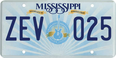 MS license plate ZEV025