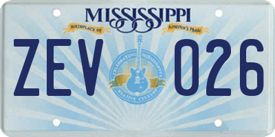 MS license plate ZEV026