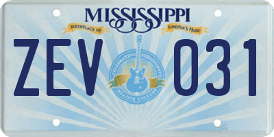 MS license plate ZEV031