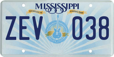 MS license plate ZEV038
