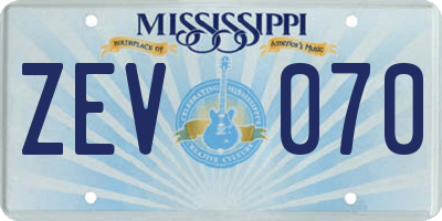 MS license plate ZEV070