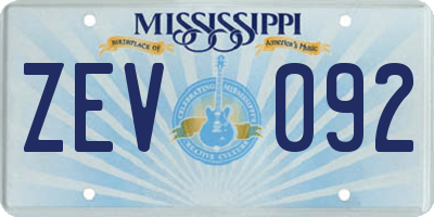 MS license plate ZEV092