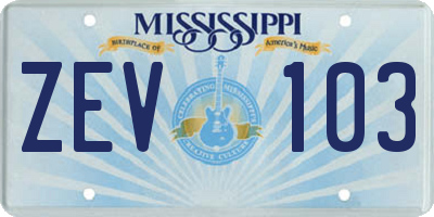 MS license plate ZEV103