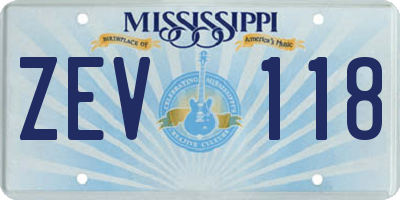 MS license plate ZEV118