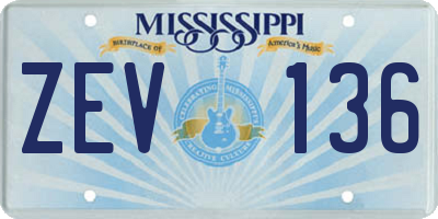 MS license plate ZEV136
