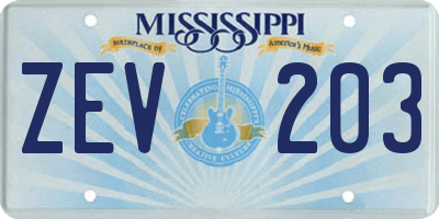 MS license plate ZEV203