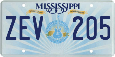 MS license plate ZEV205