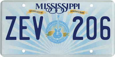 MS license plate ZEV206