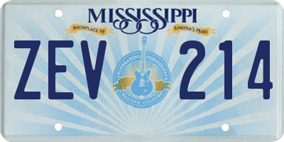 MS license plate ZEV214