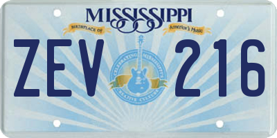 MS license plate ZEV216