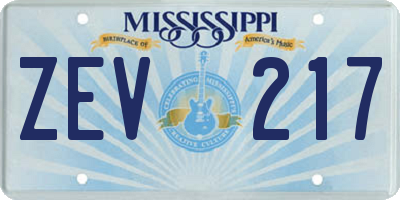 MS license plate ZEV217