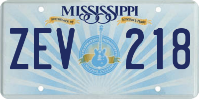 MS license plate ZEV218