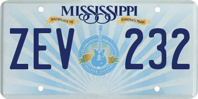 MS license plate ZEV232
