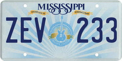 MS license plate ZEV233