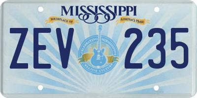 MS license plate ZEV235