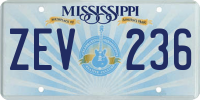 MS license plate ZEV236