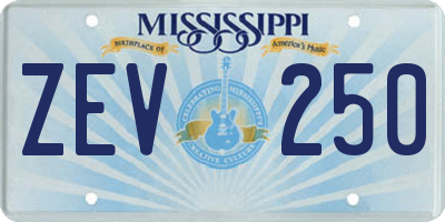 MS license plate ZEV250