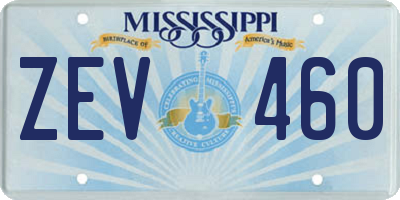 MS license plate ZEV460