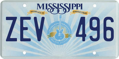 MS license plate ZEV496