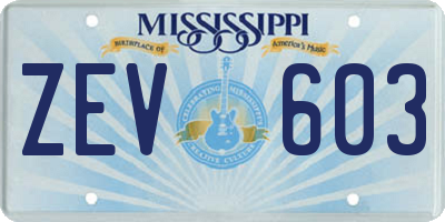 MS license plate ZEV603