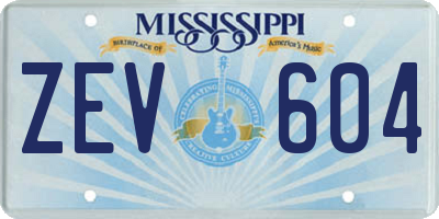 MS license plate ZEV604