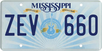 MS license plate ZEV660
