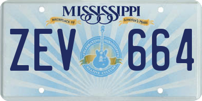 MS license plate ZEV664