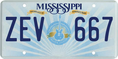 MS license plate ZEV667