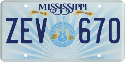 MS license plate ZEV670
