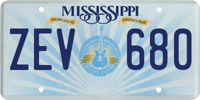MS license plate ZEV680
