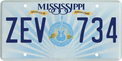 MS license plate ZEV734
