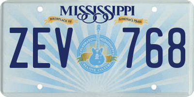 MS license plate ZEV768