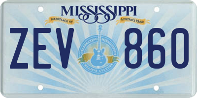 MS license plate ZEV860
