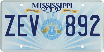 MS license plate ZEV892