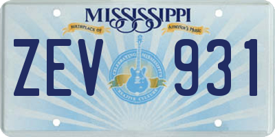 MS license plate ZEV931