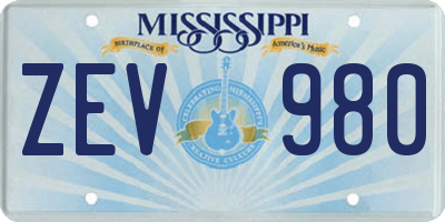 MS license plate ZEV980