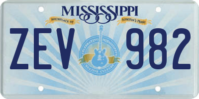 MS license plate ZEV982