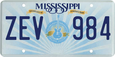 MS license plate ZEV984