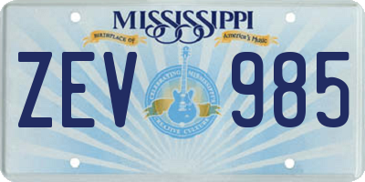 MS license plate ZEV985