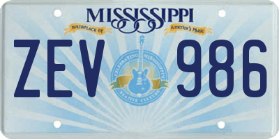 MS license plate ZEV986