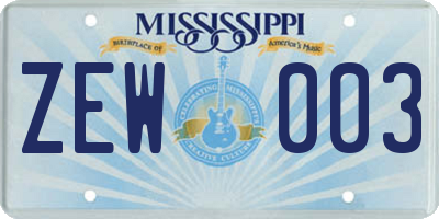 MS license plate ZEW003