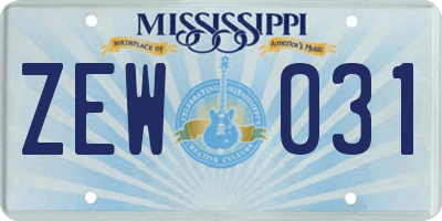 MS license plate ZEW031